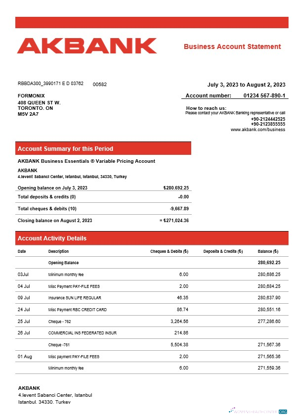 Download Akbank enterprise account statement Word and PDF template Photoshop template